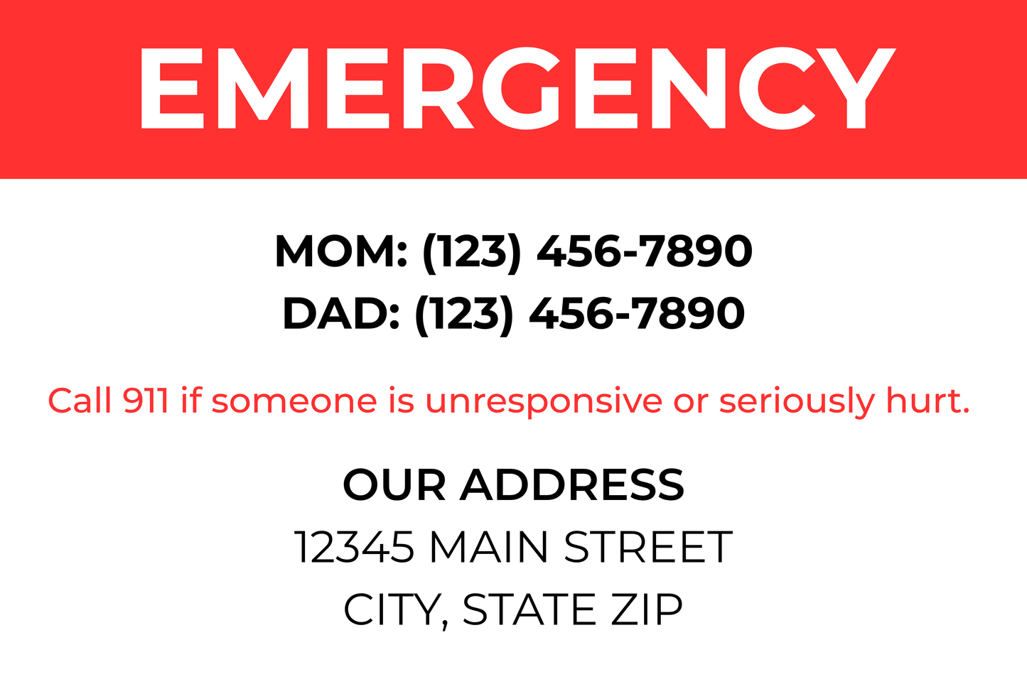 Emergency Contact Magnet